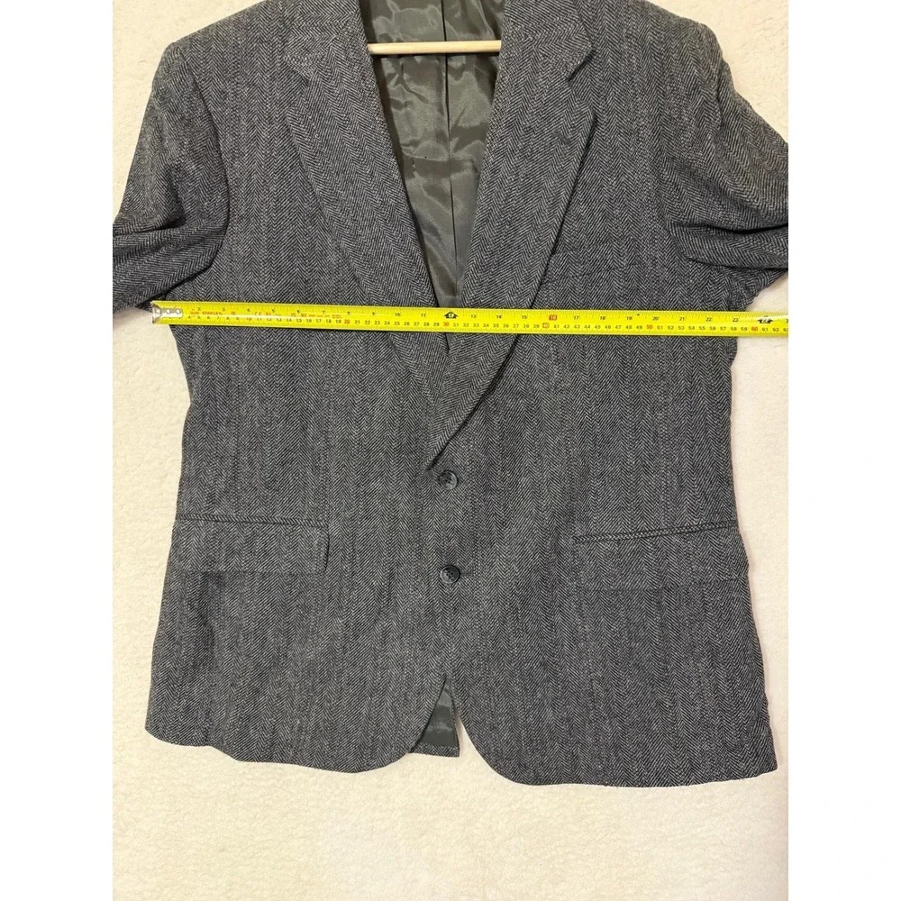 Towncraft Blazer Mens 46R Gray Herringbone Wool‎ Blend 2 Button Sport Coat Lined